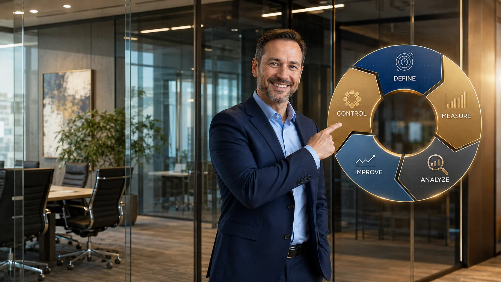 Professional presenting the Six Sigma DMAIC cycle