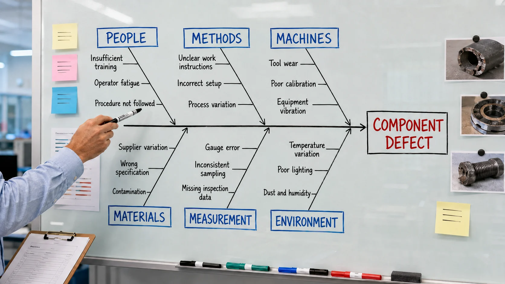 Fishbone diagram example used in root cause analysis training.