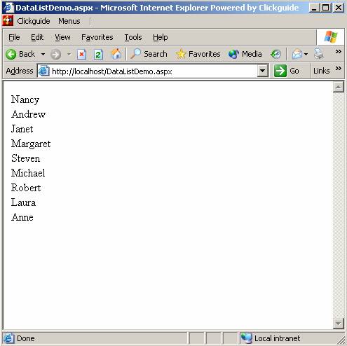 datalist in asp net example code project