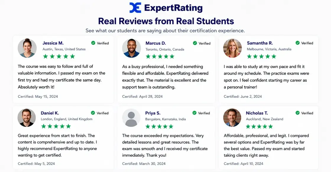 ExpertRating personal trainer certification reviews