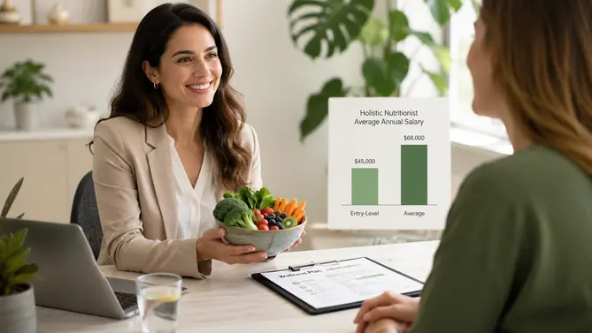 Holistic nutritionist holding a bowl of fresh fruit and vegetables