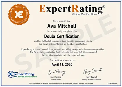 ExpertRating Doula Certification digital certificate example