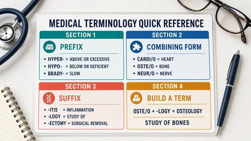 Medical Terminology Certification curriculum infographic showing course modules and learning path